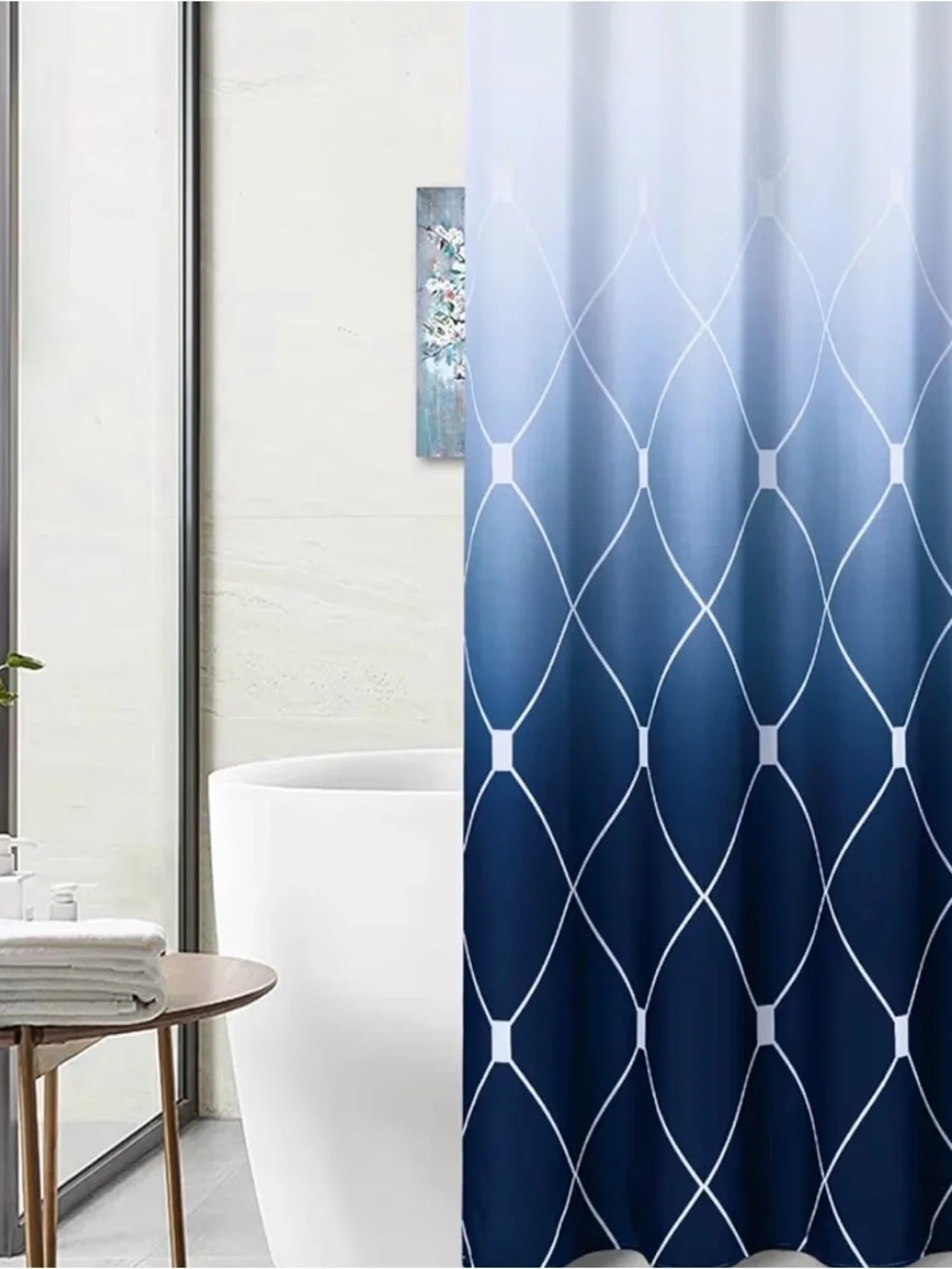 Ombre Navy Geometric Shower Curtain - Home Bath